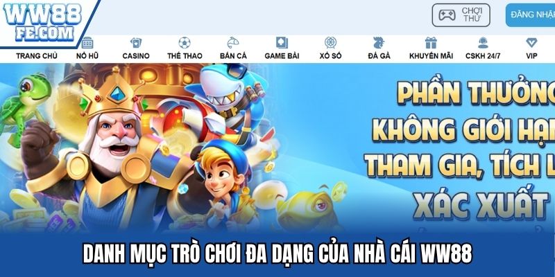 Danh mục trò chơi đa dạng của nhà cái WW88